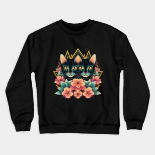 Beautiful illustration of art black cats with a graphic pattern. Fashionable stylish print. Crewneck Sweatshirt